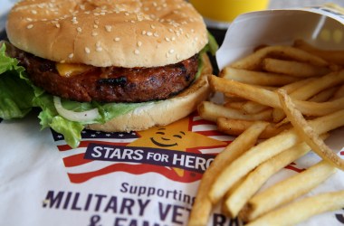 A Carl's Jr. Famous Star Beyond Meat burger is displayed at a Carl's Jr. restaurant on June 10th, 2019, in San Francisco, California. Plant-based burger company Beyond Meat has seen its stock price surge over 475 percent since its $25 IPO on May 1st.