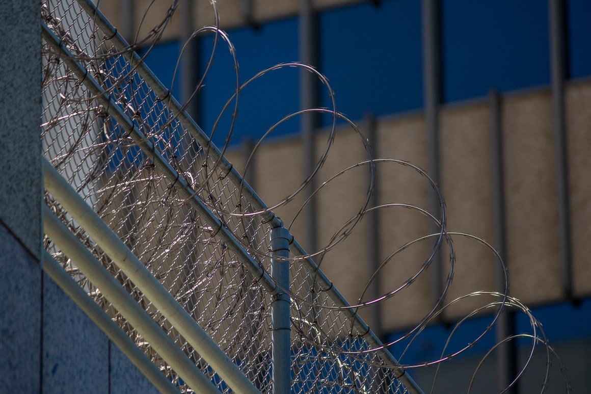 Razor wire outside a California detention center.