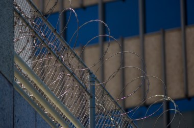 Razor wire outside a California detention center.