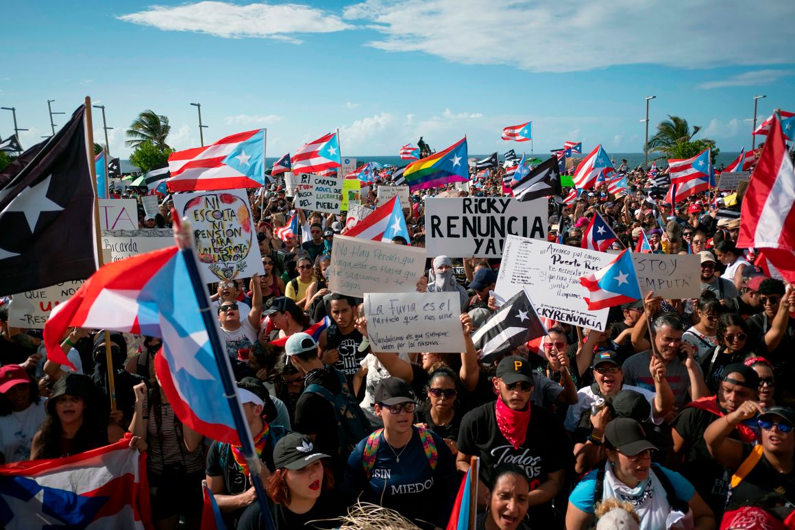 People take part in a demonstration demanding Governor Ricardo Rossello's resignation in San Juan, Puerto Rico, on July 17th, 2019.