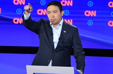 Entrepreneur and Democratic presidential hopeful Andrew Yang speaks during the second round of the second Democratic primary debates, hosted by CNN at the Fox Theatre in Detroit, Michigan, on July 31st, 2019.