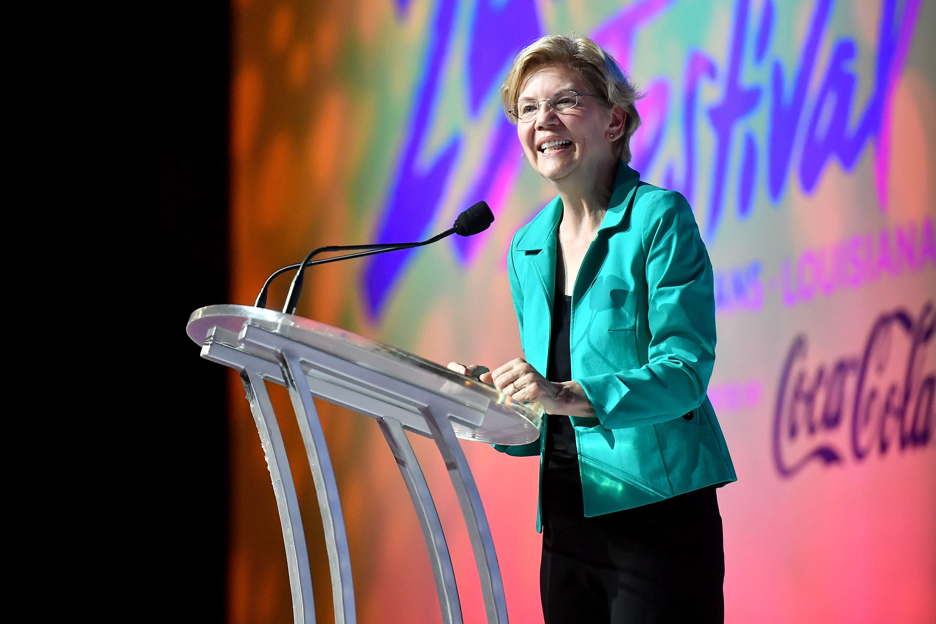 Senator Elizabeth Warren speaks on stage at the 2019 Essence Festival at the Ernest N. Morial Convention Center on July 6th, 2019, in New Orleans, Louisiana.