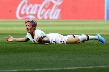 Megan Rapinoe reacts during the 2019 FIFA Women's World Cup France Final match between the U.S. and the Netherlands at Stade de Lyon on July 7th, 2019, in Lyon, France.