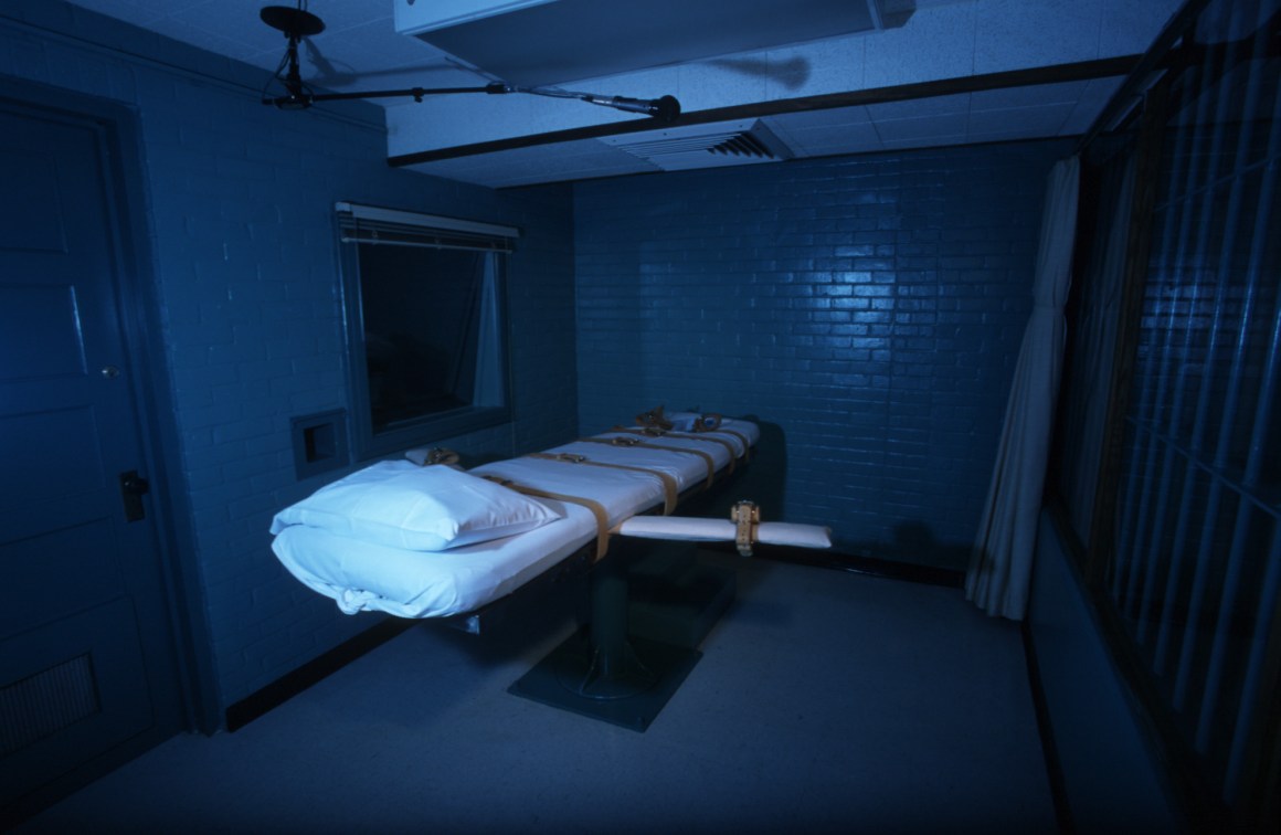 The Texas death chamber in Huntsville, Texas, pictured on June 23rd, 2000, the day after death row inmate Gary Graham was put to death by lethal injection.