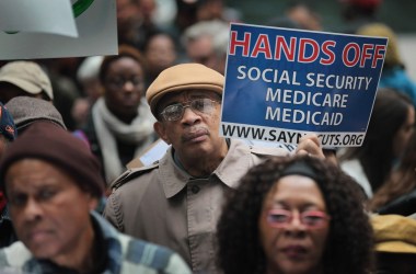 Demonstrators protest against cuts to federal safety net programs on November 7th, 2011, in Chicago, Illinois.