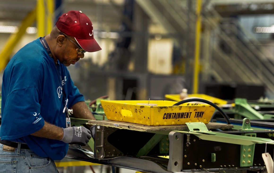 A Boeing employee works at the plant in North Charleston, South Carolina.