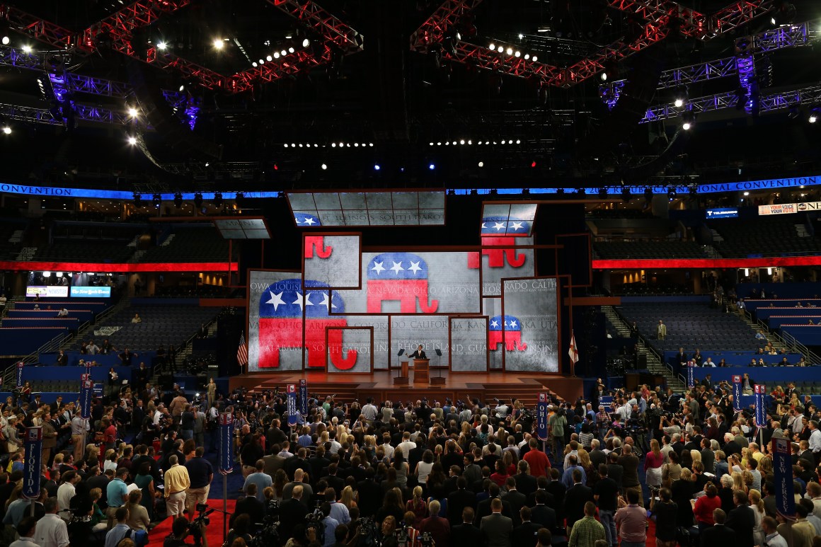 Reince Priebus speaks at the Republican National Convention on August 27th, 2012, in Tampa, Florida.