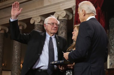 Joe Biden swears in Senator Bernie Sanders (I-Vermont).