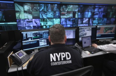 Police monitor security cameras at the Lower Manhattan Security Initiative on April 23rd, 2013, in New York City.