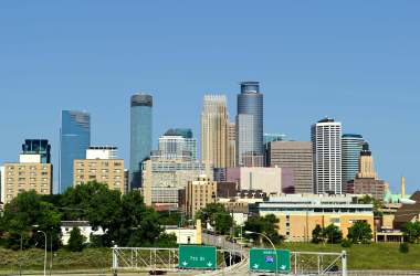 The skyline of Minneapolis, Minnesota.