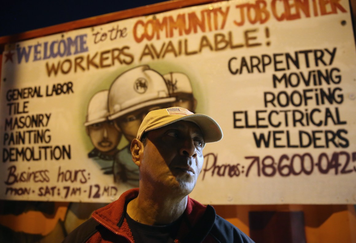 A Colombian immigrant stands outside the Bay Parkway Community Job Center on September 28th, 2013, in Brooklyn.