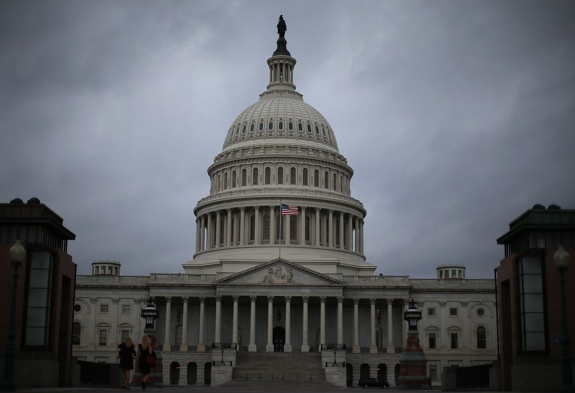 Clouds fill the sky in front of the U.S. Capitol on October 7th, 2013, in Washington, D.C.