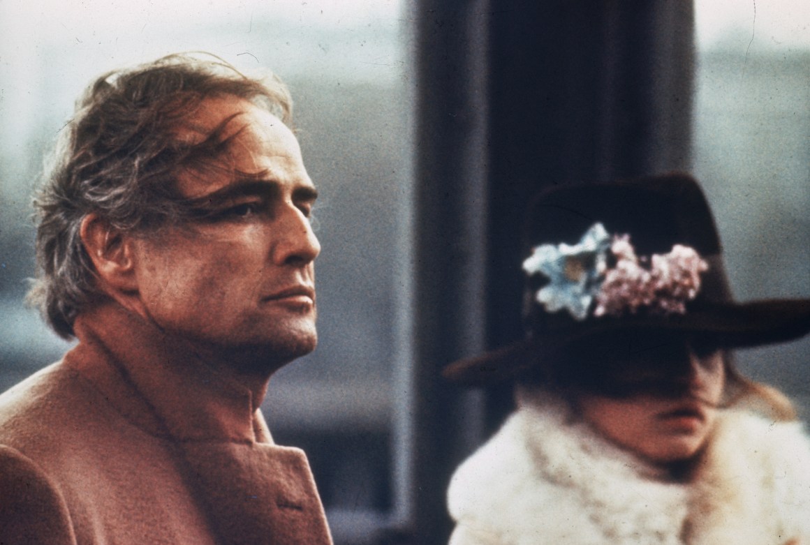 Marlon Brando and Maria Schneider star in Last Tango in Paris.