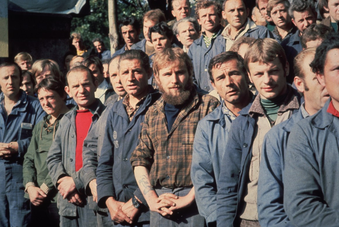 August of 1980: Members of the Trade Union, Solidarity, who are on strike at the Lenin Shipyard in Gdansk, Poland.