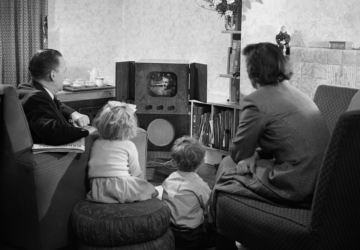 A family watching television at home in 1950.