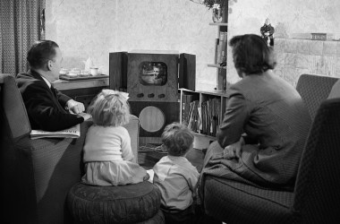 A family watching television at home in 1950.