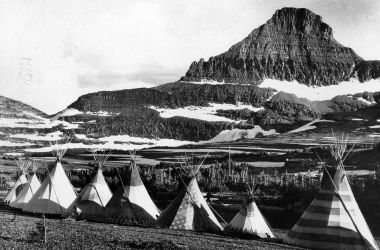 Blackfoot teepees at Glacier National Park, Montana, circa 1950.