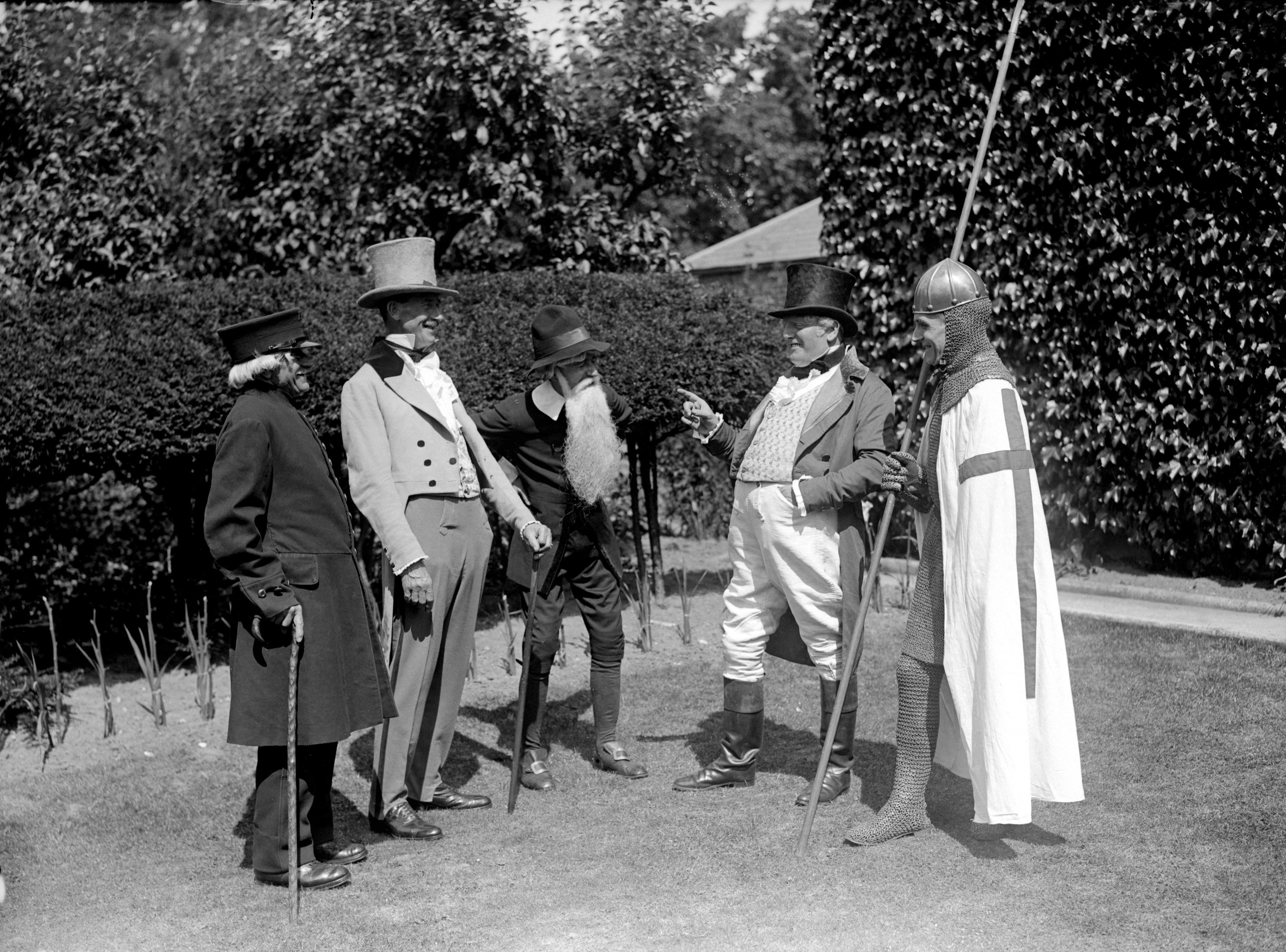 A group of gentlemen in period costume take part in the British Empire Fair and Pageant in Deal, England, on August 14th, 1929.