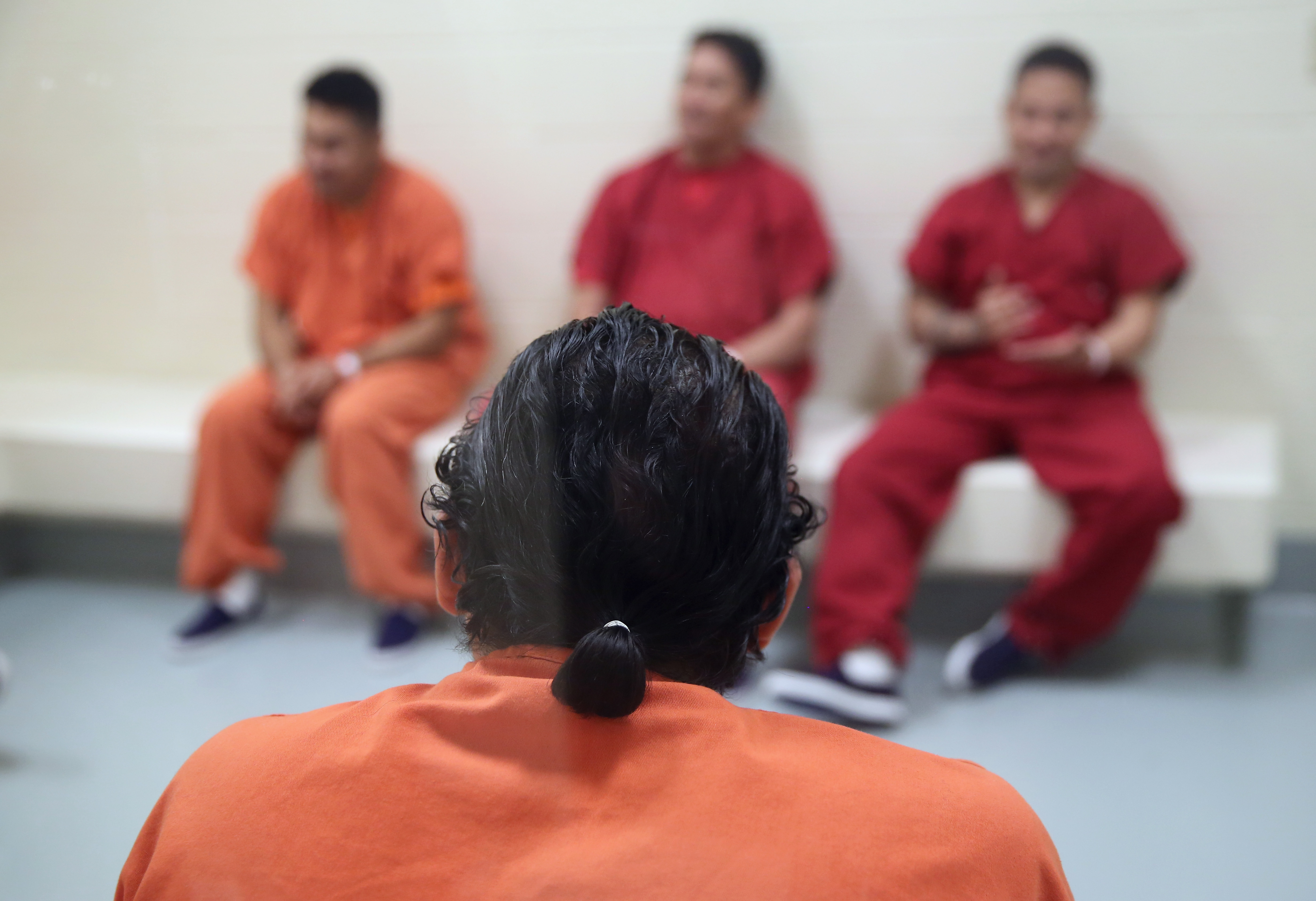 Immigrants wait for medical attention at the Adelanto Detention Facility in Adelanto, California.