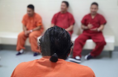 Immigrants wait for medical attention at the Adelanto Detention Facility in Adelanto, California.