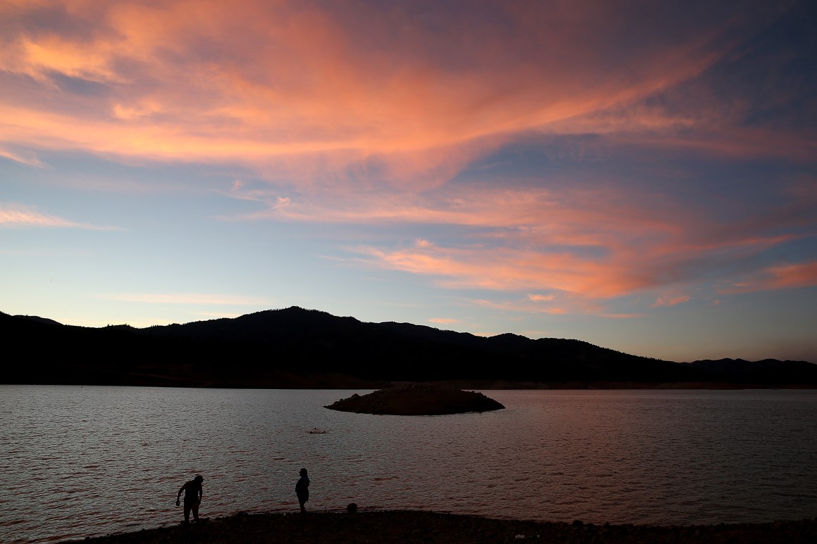 People play in the waters of Shasta Lake on August 30th, 2014, in Shasta Lake, California.