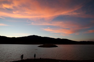 People play in the waters of Shasta Lake on August 30th, 2014, in Shasta Lake, California.