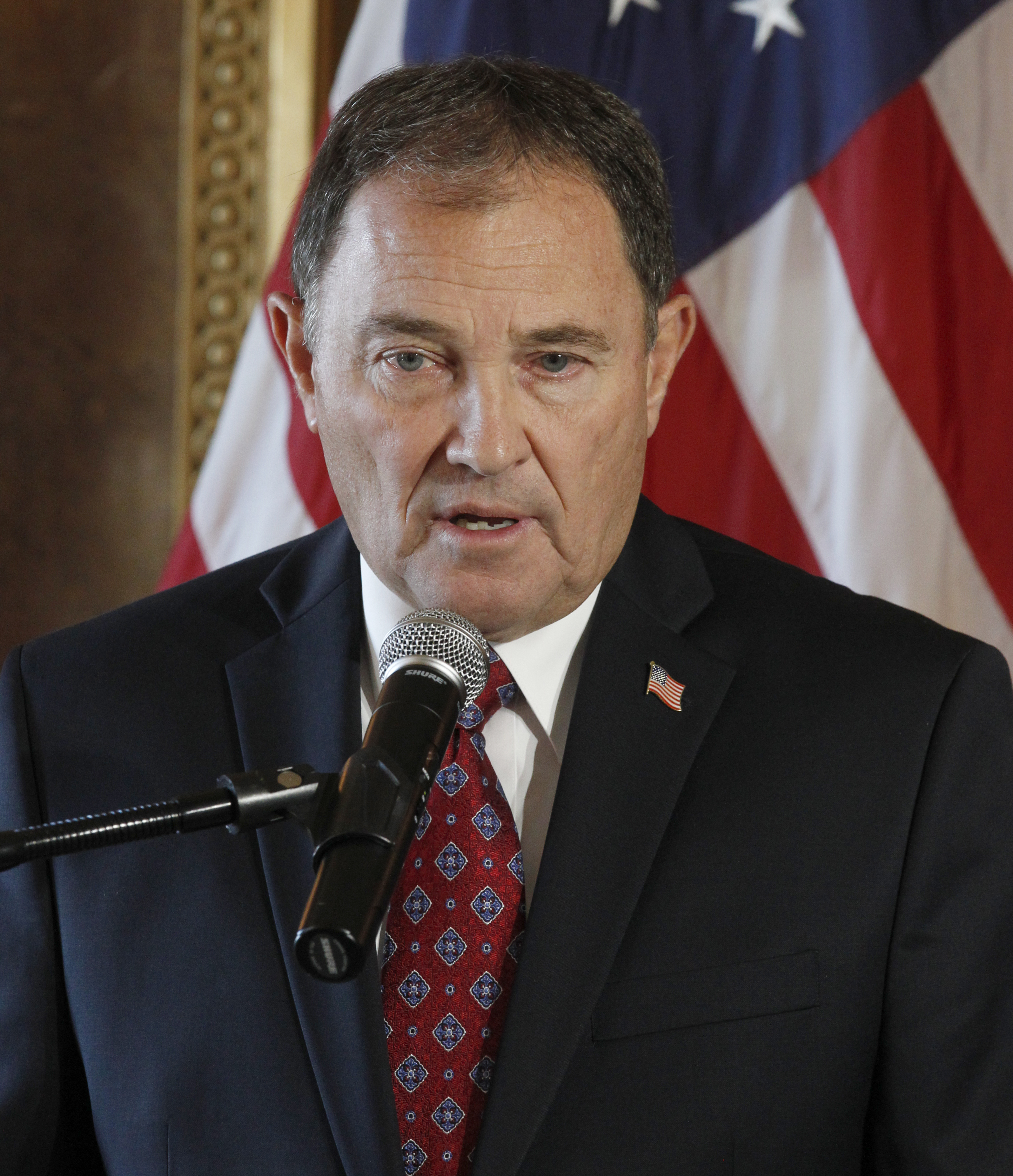 Utah Governor Gary Herbert talks to the press on October 6th, 2014, in Salt Lake City.