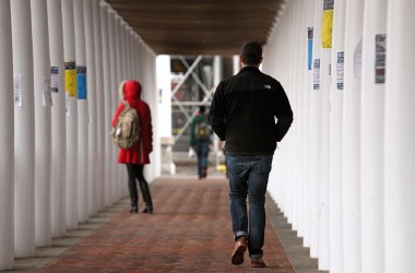 Students walk through campus at the University of Virginia on December 6th, 2014, in Charlottesville, Virginia.