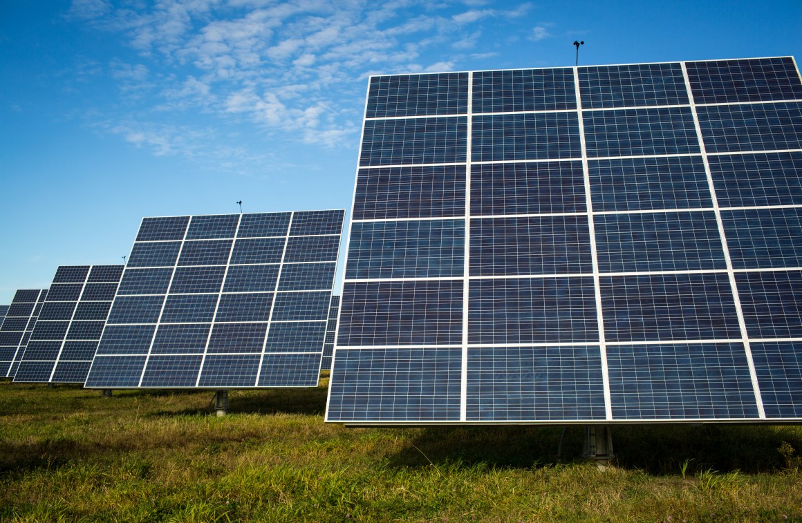 An array of 366 solar tracking devices stand in a field on October 31st, 2014 in South Burlington, Vermont.