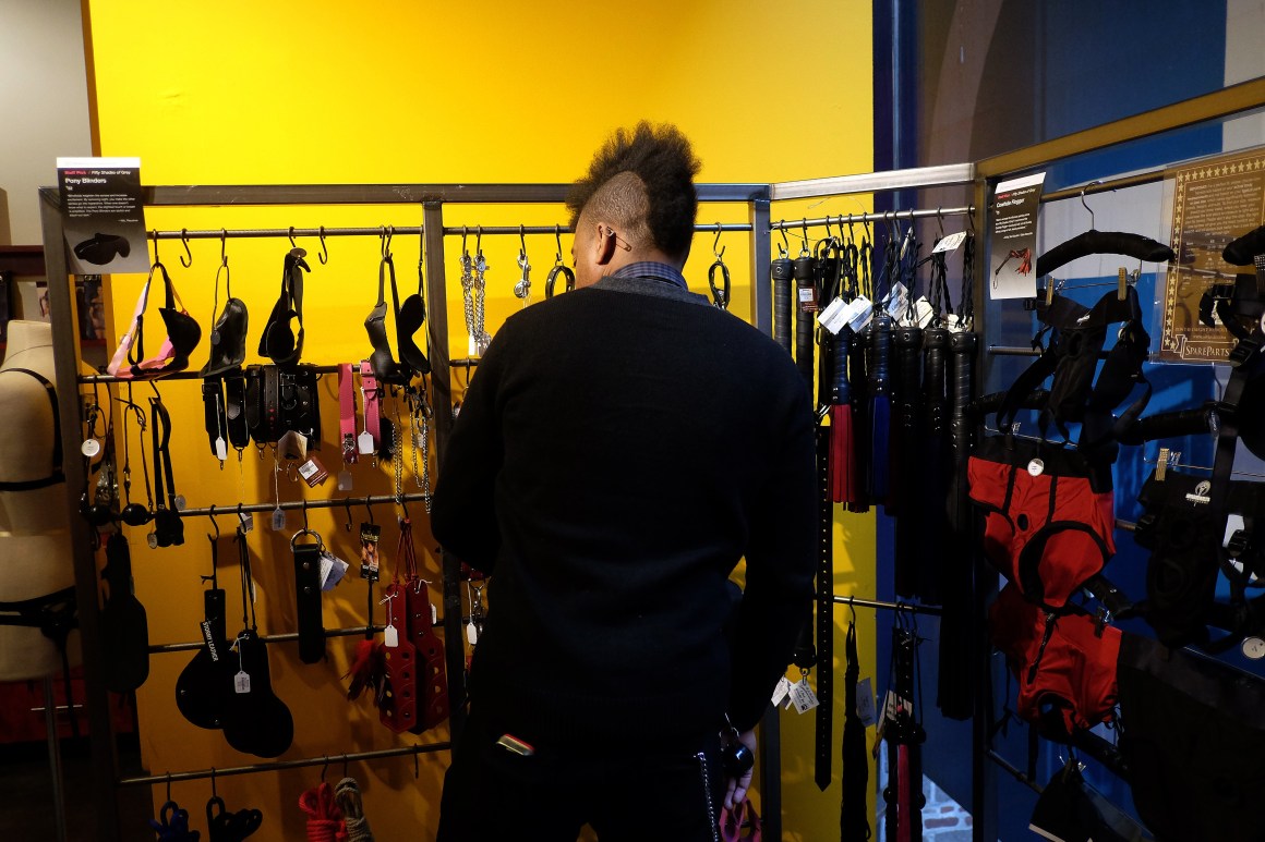 A Babeland store manager arranges merchandise in New York on February 4th, 2015.