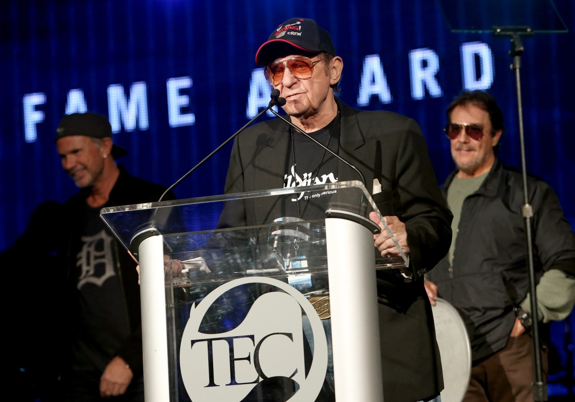 Drummer Hal Blaine attending the NAMM Tec Awards at the Anaheim Hilton on January 24th, 2014, in Anaheim, California.