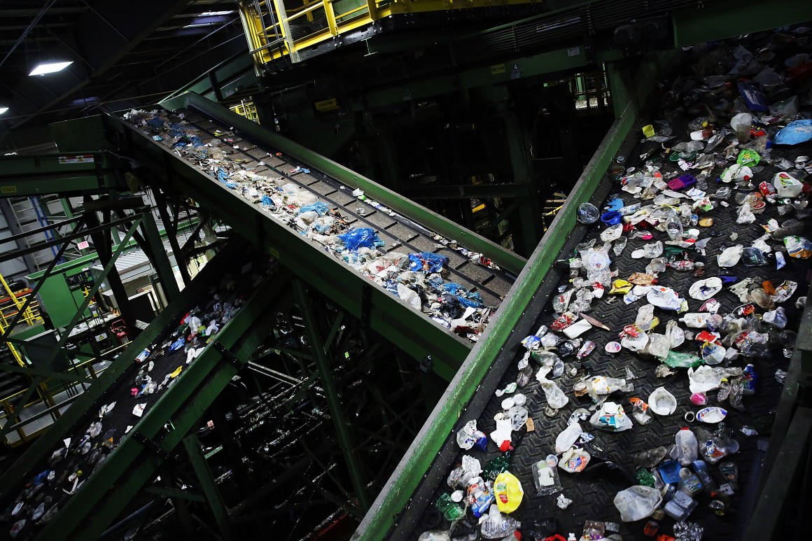 Recycling is viewed at the Sims Municipal Recycling Facility, an 11-acre recycling center on the Brooklyn waterfront on April 22nd, 2015, in New York City.