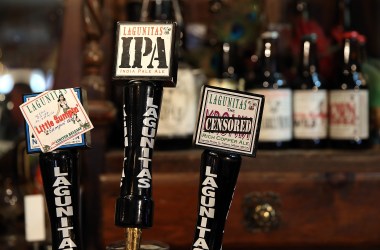 Lagunitas Brewing Company beer taps are displayed at Lagunitas Brewing Company on February 21st, 2014, in Petaluma, California. Sonoma County breweries Lagunitas Brewing Company and Bear Republic rely on water from the Russian River and are worried that the extremely low water levels in the 110-mile waterway will force them to seek water from other sources.