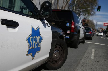 San Francisco police cars sit parked in front of the Hall of Justice on February 27th, 2014, in San Francisco, California.