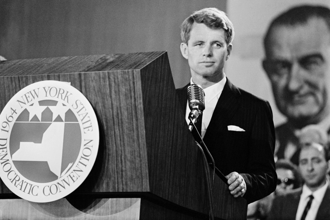 Robert Kennedy gives a speech at the Democratic National Convention in New York on September 2nd, 1964.