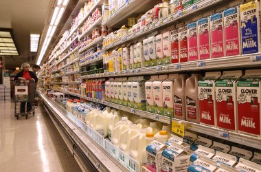 Containers of milk are displayed at Cal-Mart Grocery in San Francisco, California.