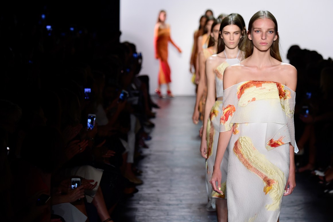 Models walk the runway wearing Prabal Gurung Spring 2016 during New York Fashion Week: The Shows.