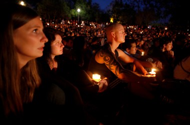 Students gather on the University of California–Santa Barbara campus for a candlelight vigil for those affected by the tragedy in Isla Vista on May 24th, 2014.