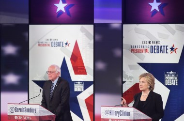 Hillary Clinton and Bernie Sanders during the second Democratic presidential primary debate in November of 2015.