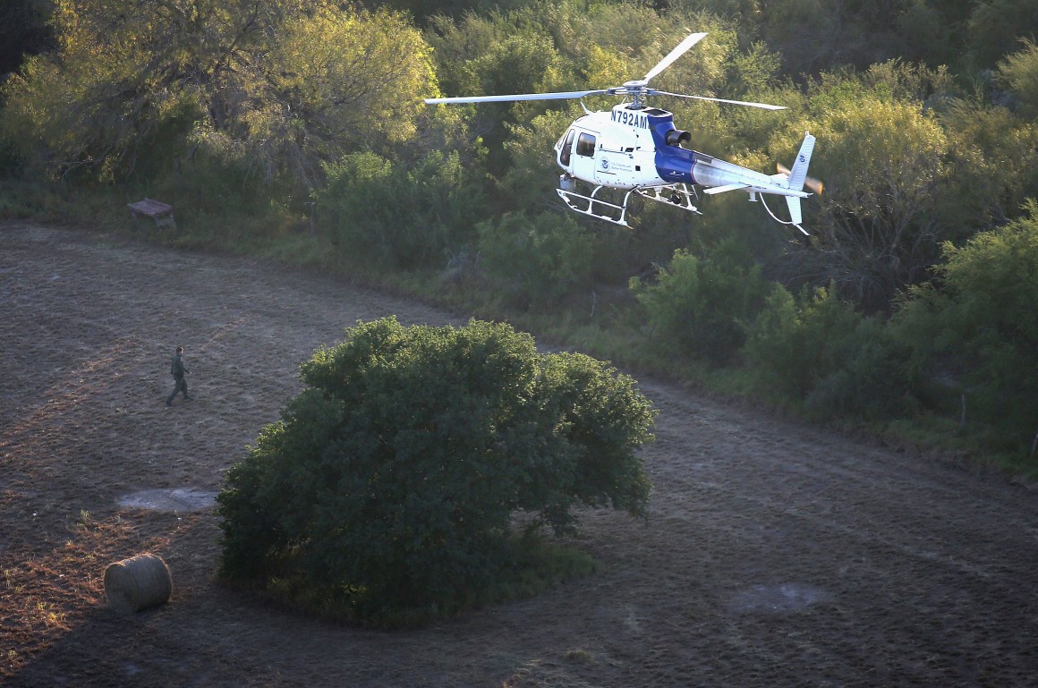 Border Control helicopters search for undocumented migrants crossing the U.S.-Mexico border.