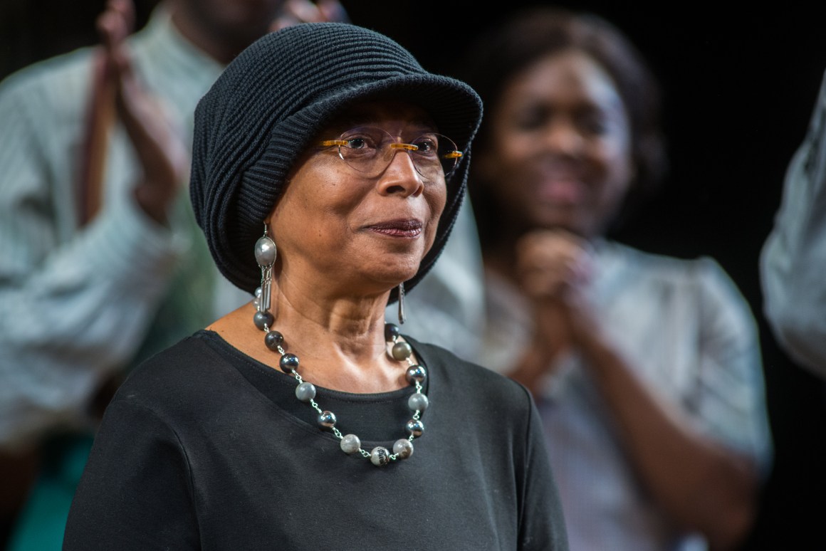 Author Alice Walker attends opening night on Broadway for an adaptation of her novel The Color Purple at the Bernard B. Jacobs Theatre on December 10th, 2015, in New York City.