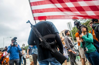 Gun activists march close to The University of Texas campus on December 12th, 2015, in Austin, Texas.