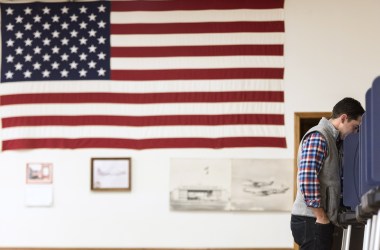 A man casts a vote in the South Carolina Republican presidential primary on February 20th, 2016, in West Columbia, South Carolina.