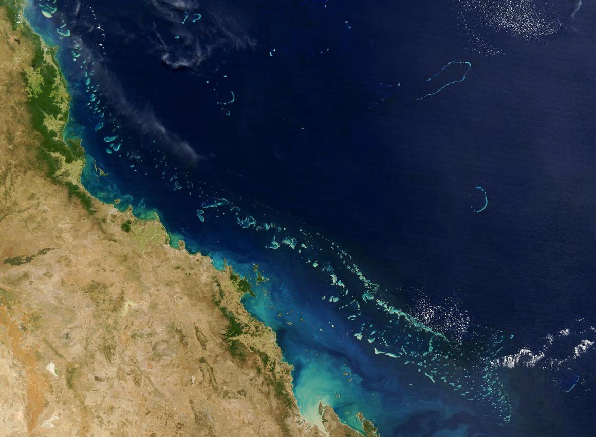 The Great Barrier Reef seen from a NASA satellite on August 6th, 2004.