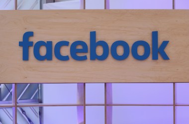 The Facebook logo is displayed at the Facebook Innovation Hub on February 24th, 2016, in Berlin, Germany.