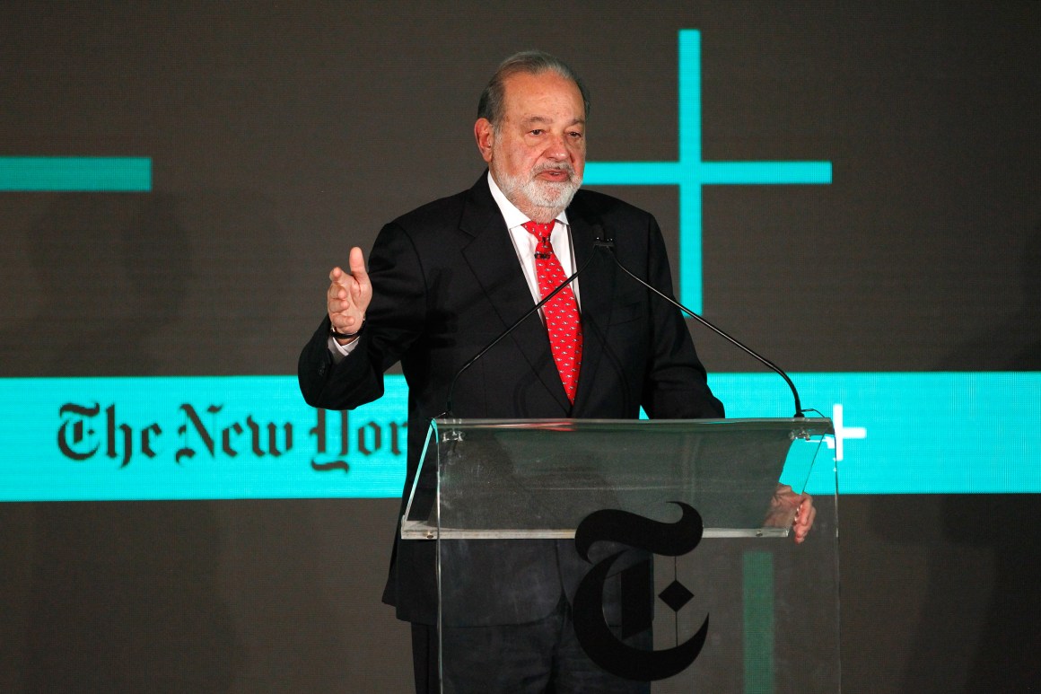 Carlos Slim Helu, chairman of Grupo Carso, speaks onstage at the New York Times New Work Summit on February 29th, 2016, in Half Moon Bay, California.