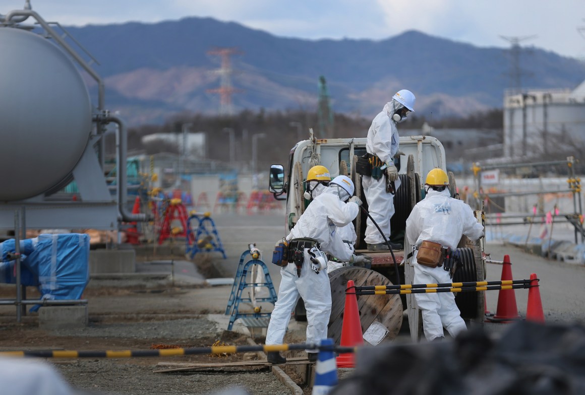 Workers continue the decontamination and reconstruction process at the Tokyo Electric Power Co.'s embattled Fukushima Daiichi nuclear power plant on February 25th, 2016, in Okuma, Japan.