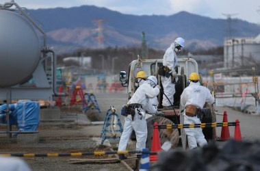 Workers continue the decontamination and reconstruction process at the Tokyo Electric Power Co.'s embattled Fukushima Daiichi nuclear power plant on February 25th, 2016, in Okuma, Japan.