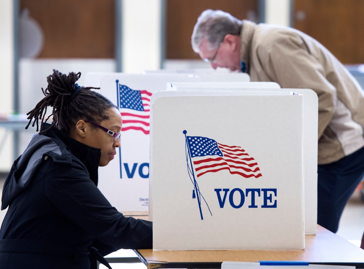 People vote in the Super Tuesday primary.