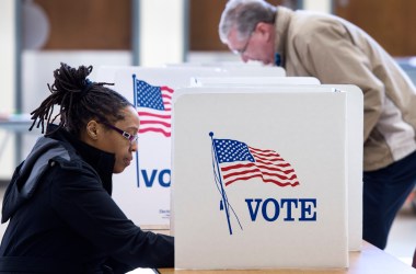 People vote in the Super Tuesday primary.